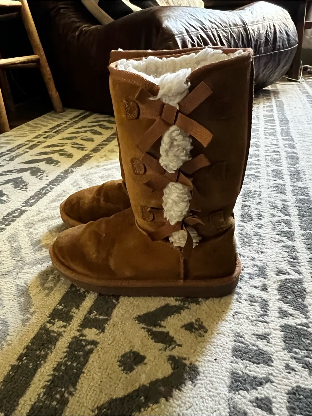 UGG Chestnut Suede Tall Kids Boots with Back Bows